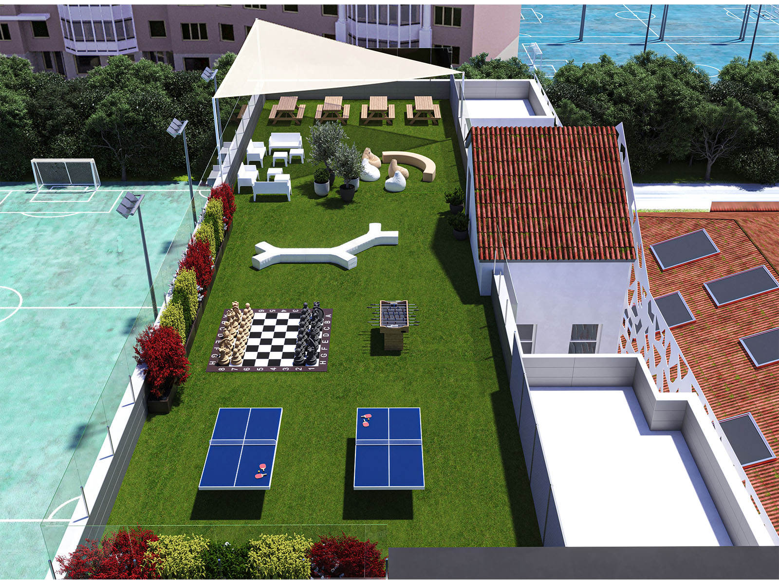 Virtus, British Sixth Form College in La Moraleja patio overview
